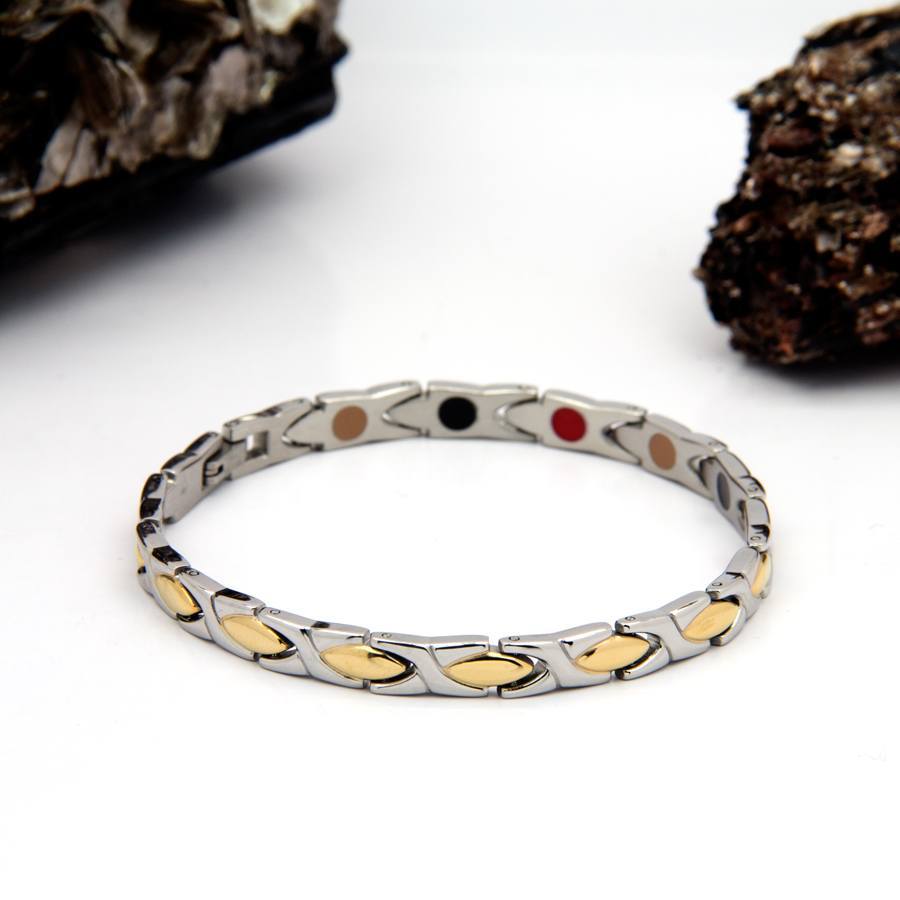 Stainless & Gold Steel Negative Ion Bracelet By Pürlife